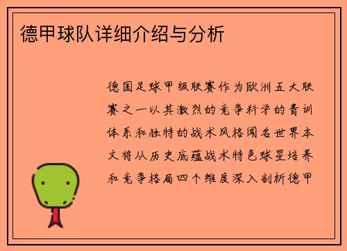 德甲球队详细介绍与分析